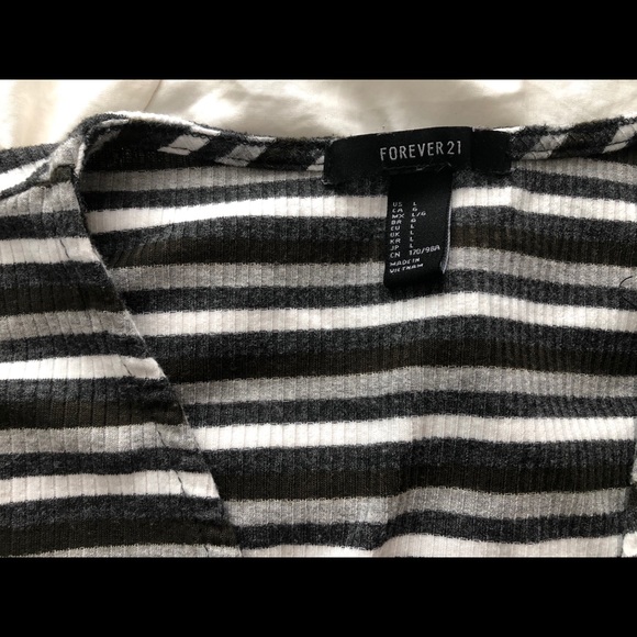 Green Striped 3/4 Sleeve Wrap Top - Picture 3 of 3